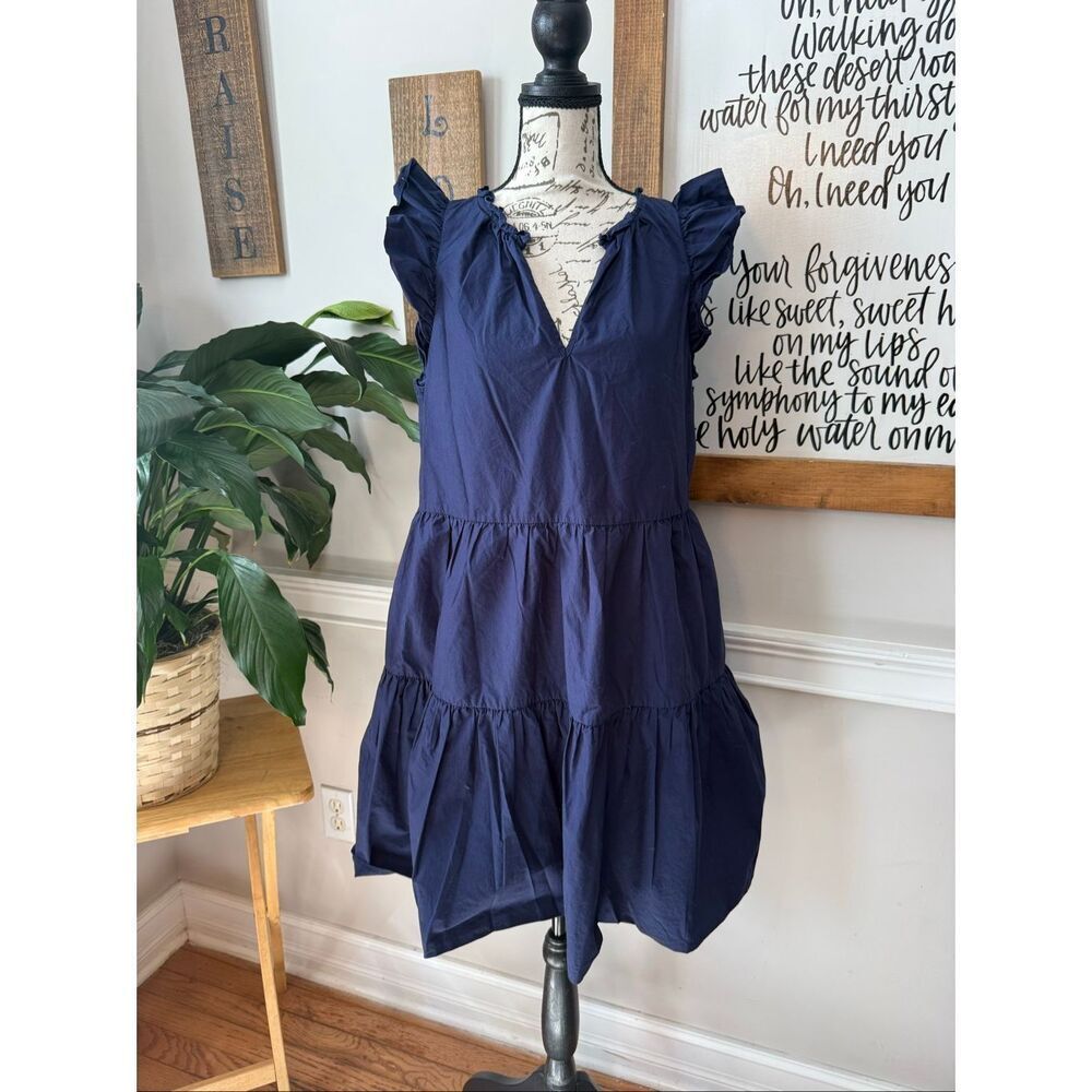 A Loves A Women's Ruffle Flutter Cap Sleeve Tiered A-Line Dress Dark Navy Medium